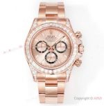 C1 Factory Super Clone Rolex Daytona Baguettes Black Dial Rose Gold Watch